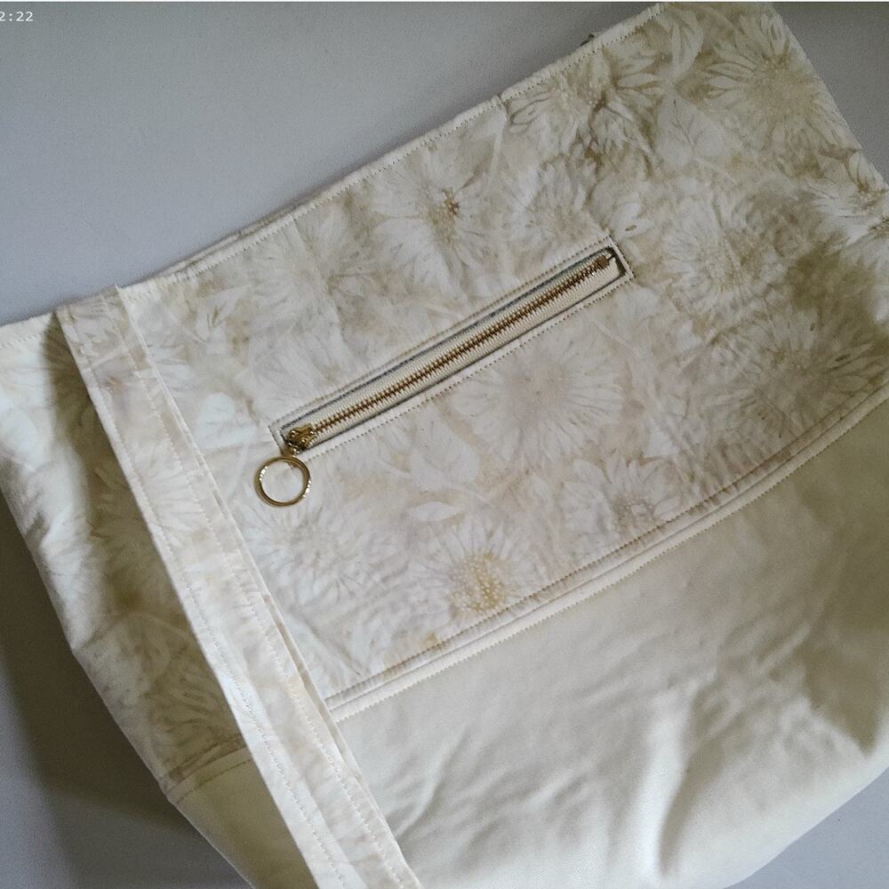 Handcrafted Fabric Purse Cream Artisan Carryall Tote Batik Cotton Shoulder Bag